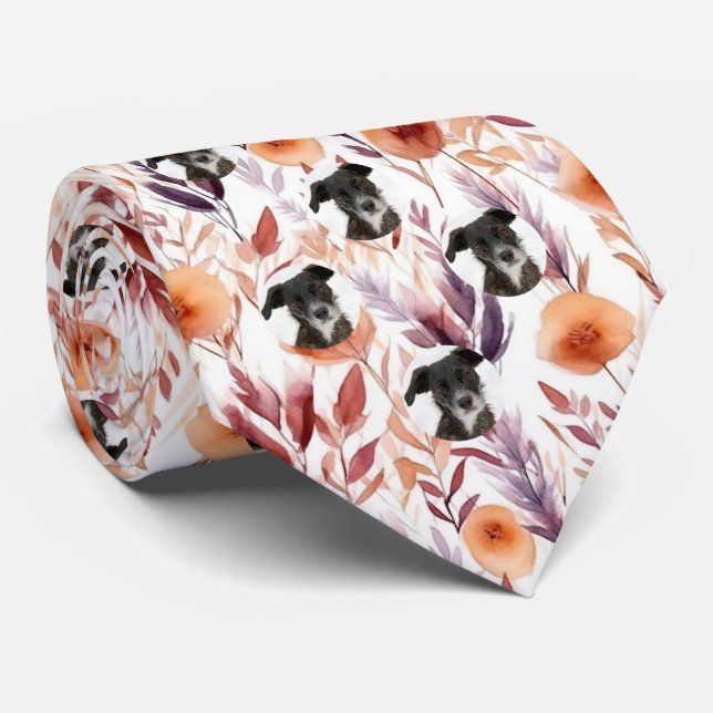 Cravate Motif personnalisé Fleurs séchées photo chien anim (Roulé)