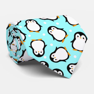 Cravate Motif pingouin mignon motif turquoise