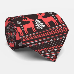 Cravate Motif pixel de Noël du Nouvel An noir rouge