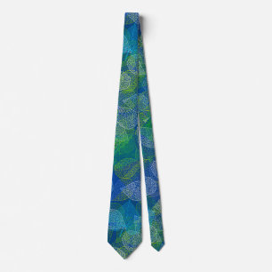 Cravate motif plante A02.b Bleu Feuille BG