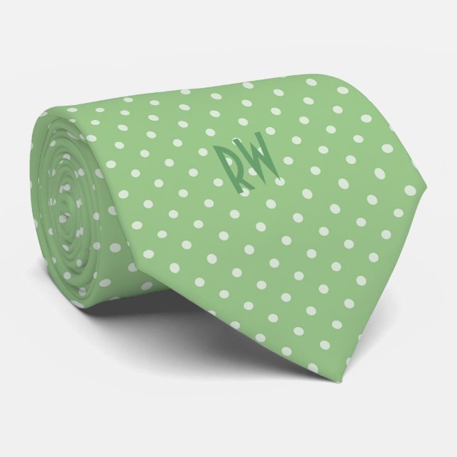 Cravate Motif pois avec Monogram (Mint Green) (Roulé)