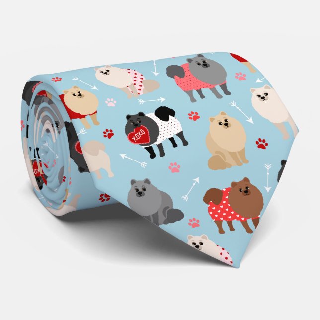 Cravate Motif Pomeranian Valentine (Roulé)