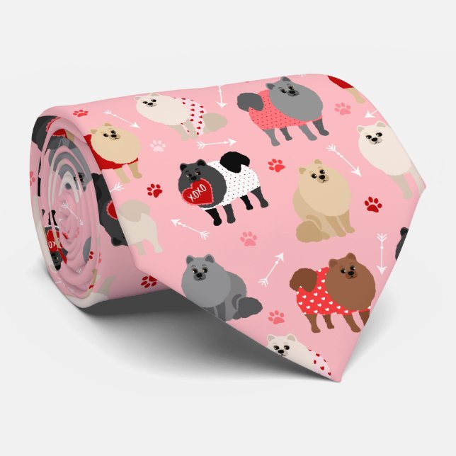 Cravate Motif Pomeranian Valentine (Roulé)