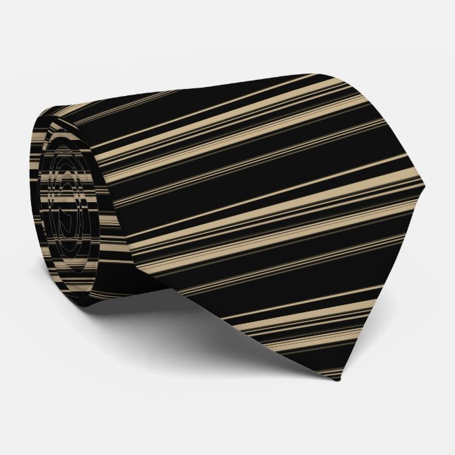 Cravate Motif rayé noir et beige classique (Roulé)
