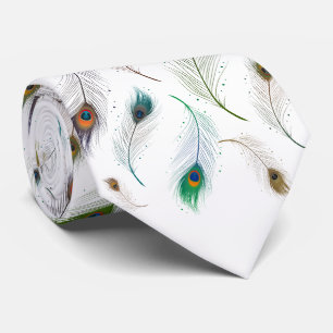 Cravate Motif réaliste coloré de plume de paon