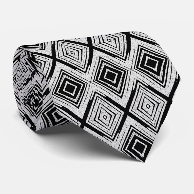 Cravate Motif rectangulaire noir et blanc cool (Roulé)