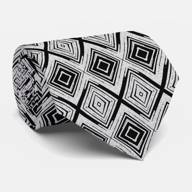 Cravate Motif rectangulaire noir et blanc cool (Roulé)
