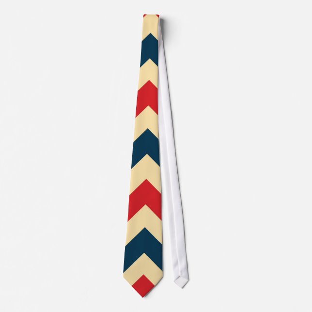 Cravate Motif Red Blue Tan Chevron Zigzag (Devant)