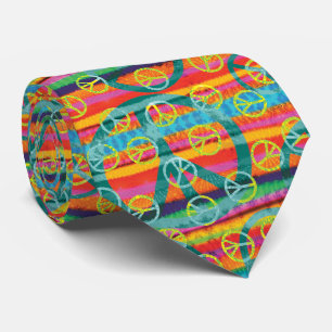Cravate Motif Retro Tie Dye Peace Signes