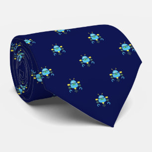Cravate Motif Robot Bleu Marine