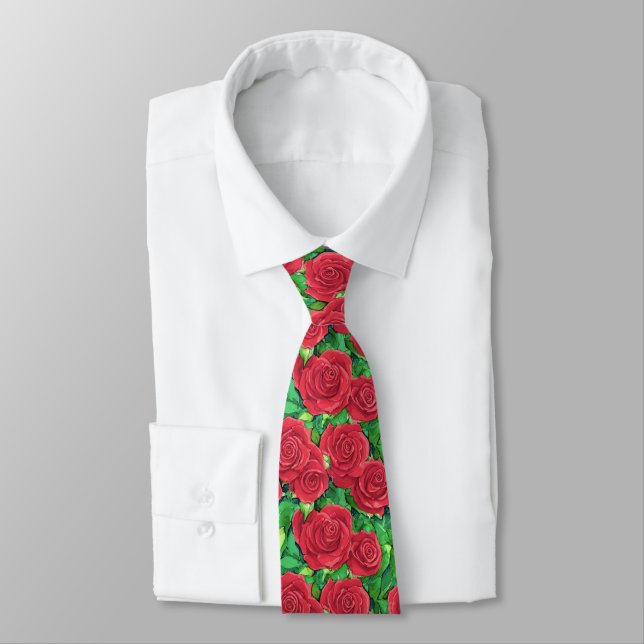 Cravate Motif Rose couleur rouge/Crimson (Attaché)
