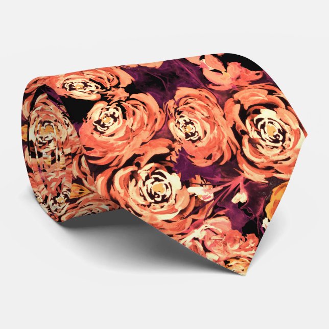 Cravate Motif Rose d'or et de bronze (Roulé)