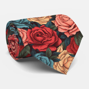 Cravate motif rose et rouge roses