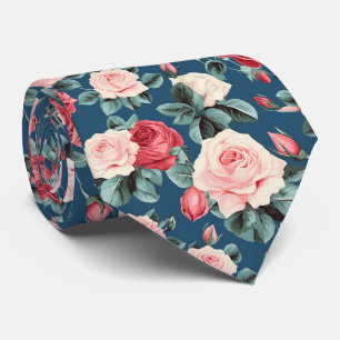 Cravate motif rose et rouge roses