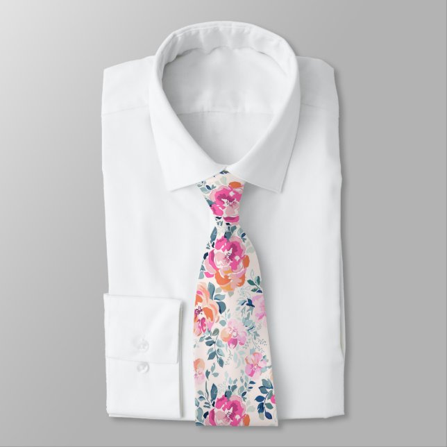 Cravate Motif rose et Turquoise (Attaché)