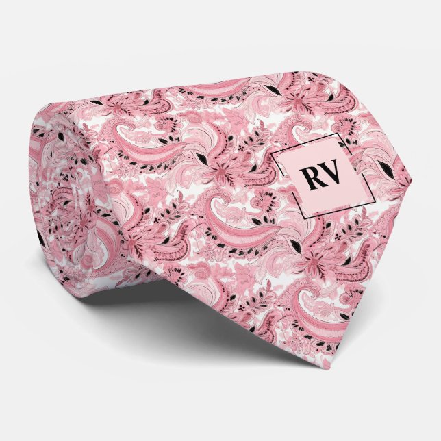 Cravate Motif rose floral Paisley (Roulé)