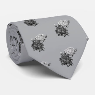 Cravate Motif rose Noir gris argenté gris blanc