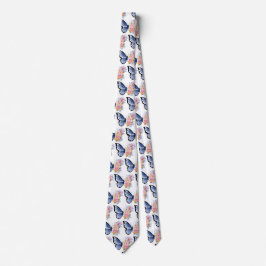 Cravate Motif Rose papillon bleu rose or