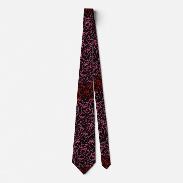 Cravate motif rose.r.dpnk.02b BG noir (Devant)