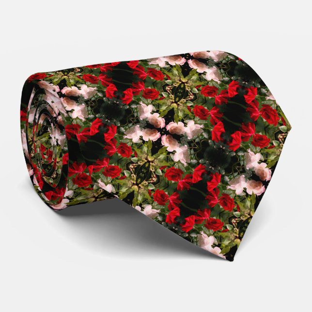 Cravate Motif Rose Rouge Et Blanc (Roulé)