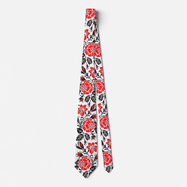 Cravate Motif russe de point de croix de rose de Red&Black (Devant)