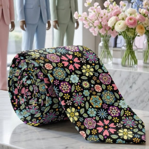 Cravate Motif sans couture de couleurs de fleurs rétro de