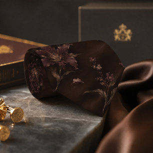 Cravate Motif sans couture de lys d'automne sombre et luna
