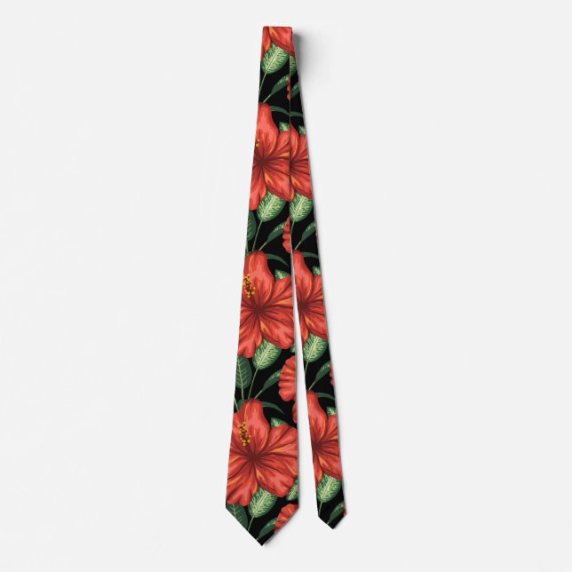 Cravate Motif sans couture Fleurs rouges tropicales feuill (Devant)