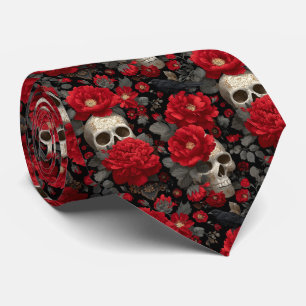 Cravate Motif sans couture floral de corbeau et de crâne g