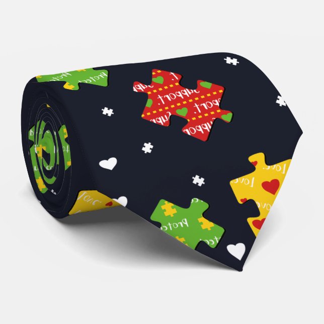 Cravate Motif sensibilisation sur l'autisme Puzzles (Roulé)
