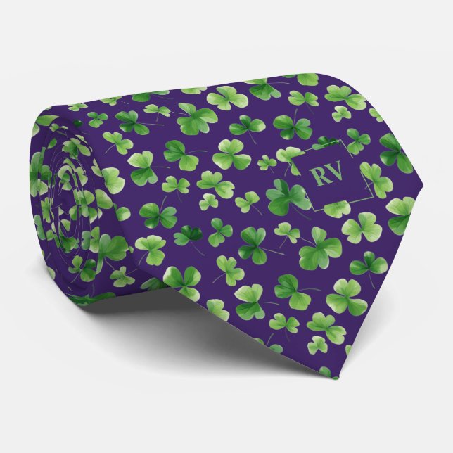 Cravate Motif Shamrock Emerald Green Purple (Roulé)