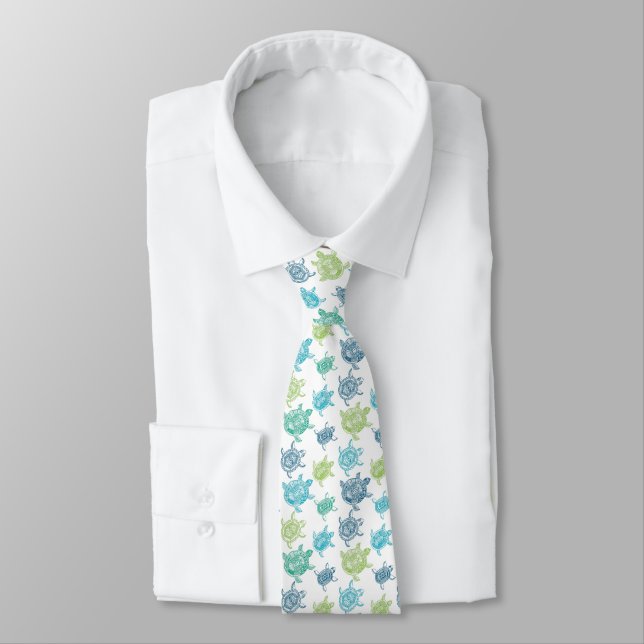 Cravate Motif Tortues Bleues Et Vertes (Attaché)
