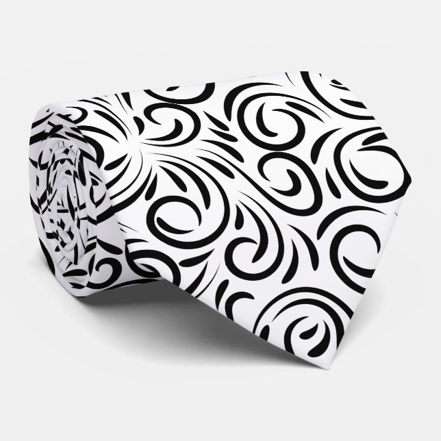 Cravate motif tourbillon noir blanc (Roulé)