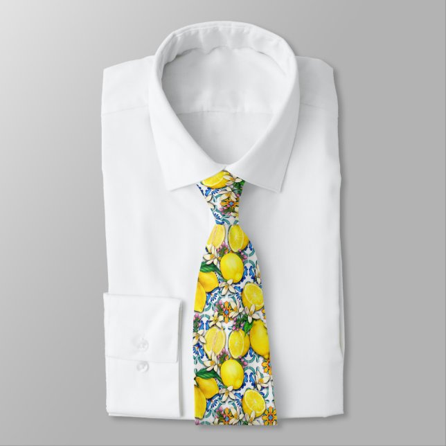 Cravate Motif traditionnel méditerranéen aux citrons (Attaché)