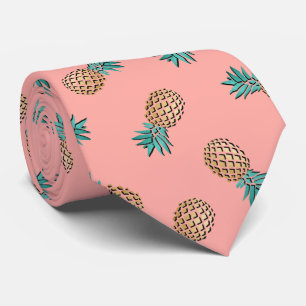 Cravate motif tropical d'ananas d'or de faux d'été migno