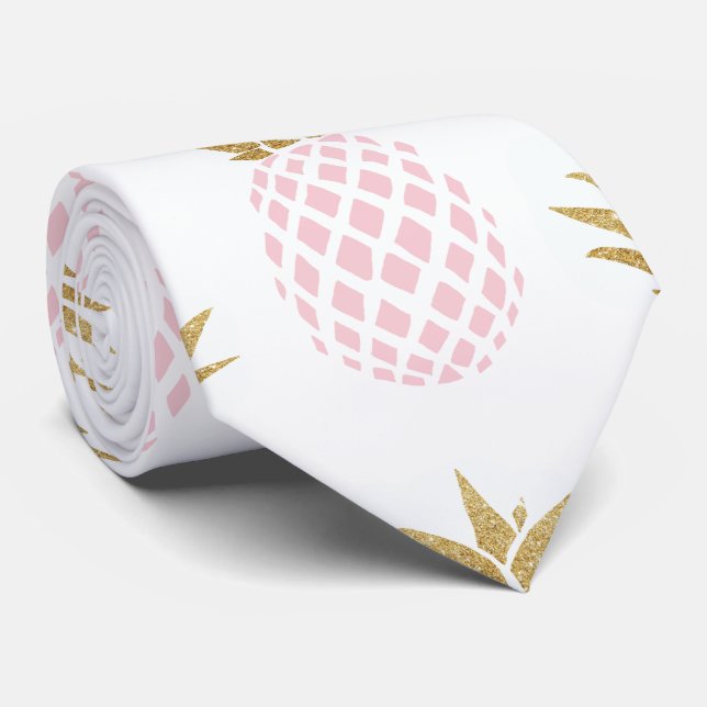 Cravate Motif tropical d'ananas d'or élégant de faux (Roulé)
