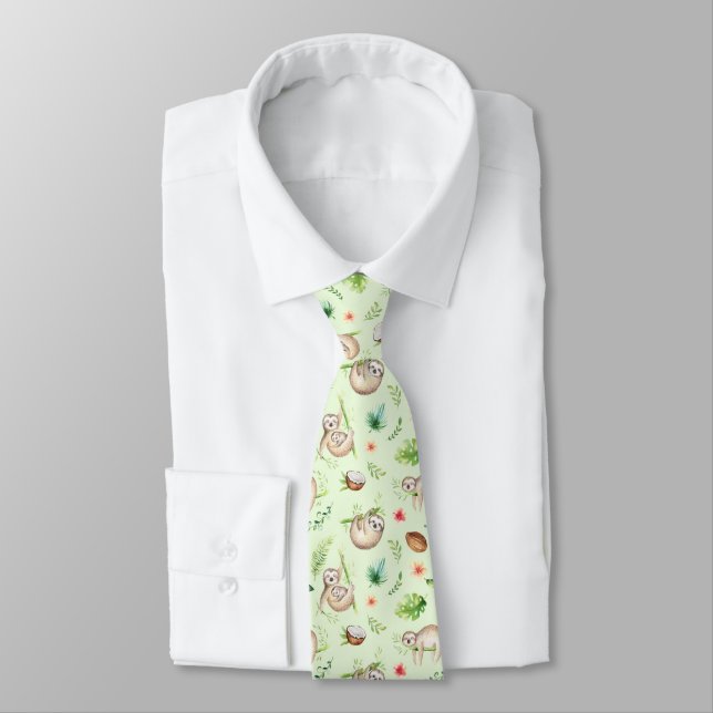 Cravate Motif tropical de paresse de noix de coco (Attaché)