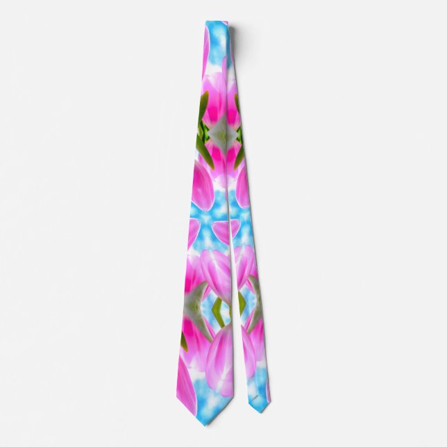 Cravate Motif Tulipes roses (Devant)