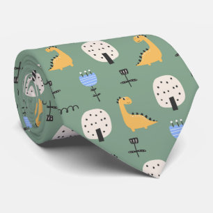 Cravate Motif vert Cute Dinosaur Sage