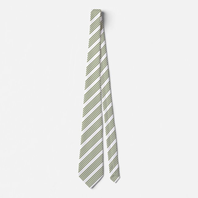 Cravate Motif vert olive et blanc cinq bandes (Devant)