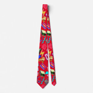 Cravate Motif vintage des années 80 01,w BG rouge