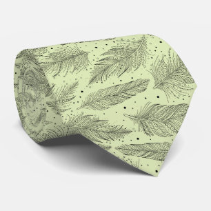 Cravate Motif vintage en plumes vert clair noir