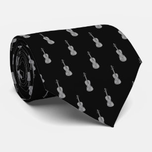 Cravate Motif violon - Noir gris argenté gris blanc