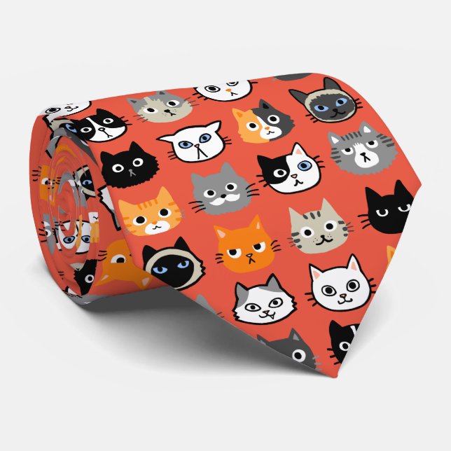 Cravate Motif Visages de chat | Cool Kitty Chat Lover's Re (Roulé)