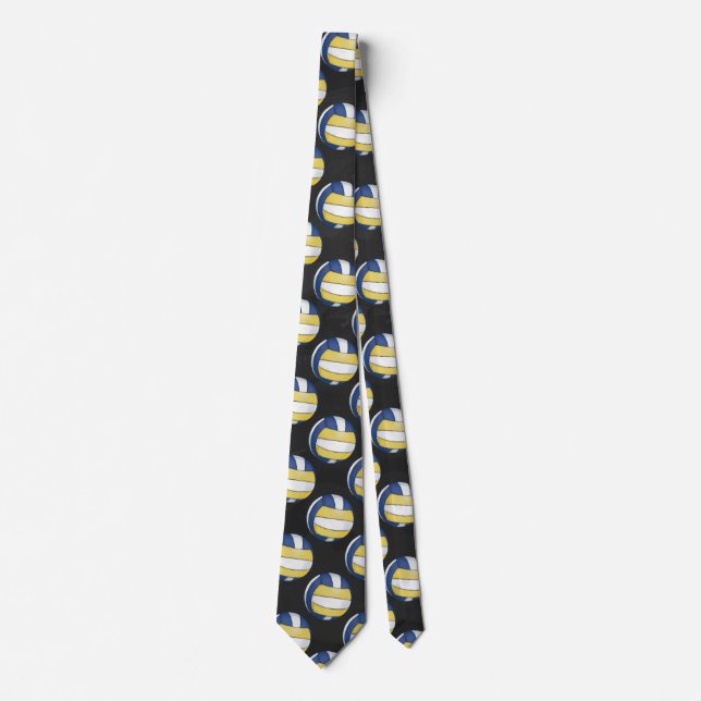 Cravate Motifs de volley-ball bleu et jaune (Devant)