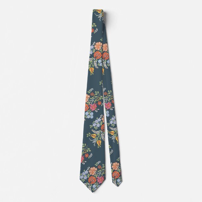 Cravate Motifs floraux hongrois traditionnels (Devant)