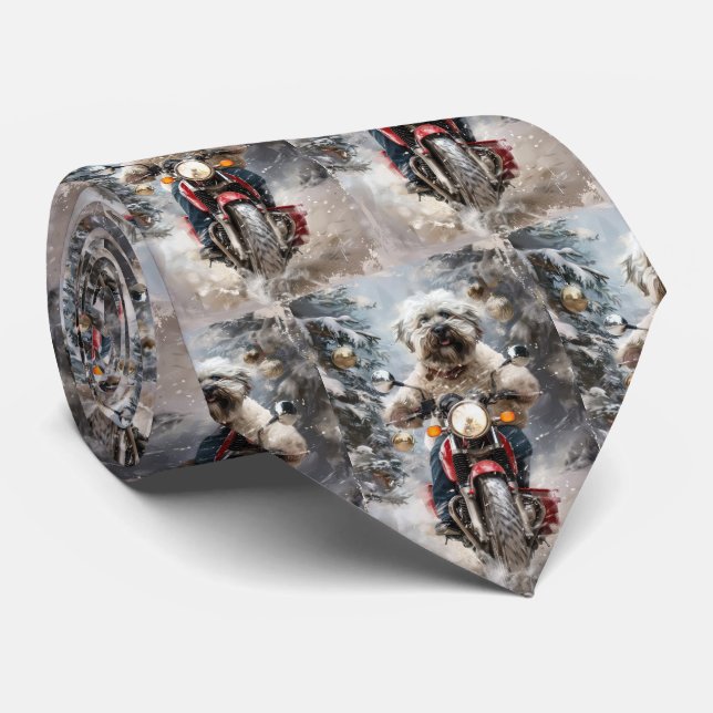 Cravate Moto à chiens Havanais Noël (Roulé)