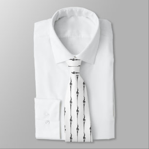 Cravate Musique Motif Melting Treble Clef noir et blanc