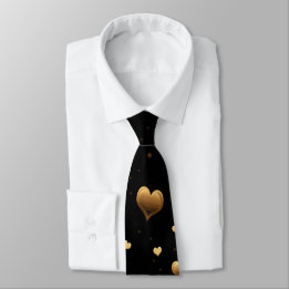 Cravate My Love Elegant Gold Hearts on Black
