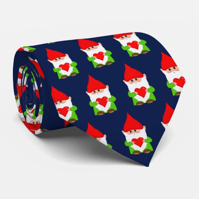 Cravate Nains de Noël modernes sur fond bleu marine (Roulé)